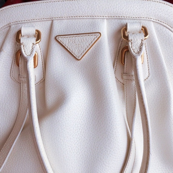 White Prada Leather Doctor Bag with Gold HW - Picture 6 of 8